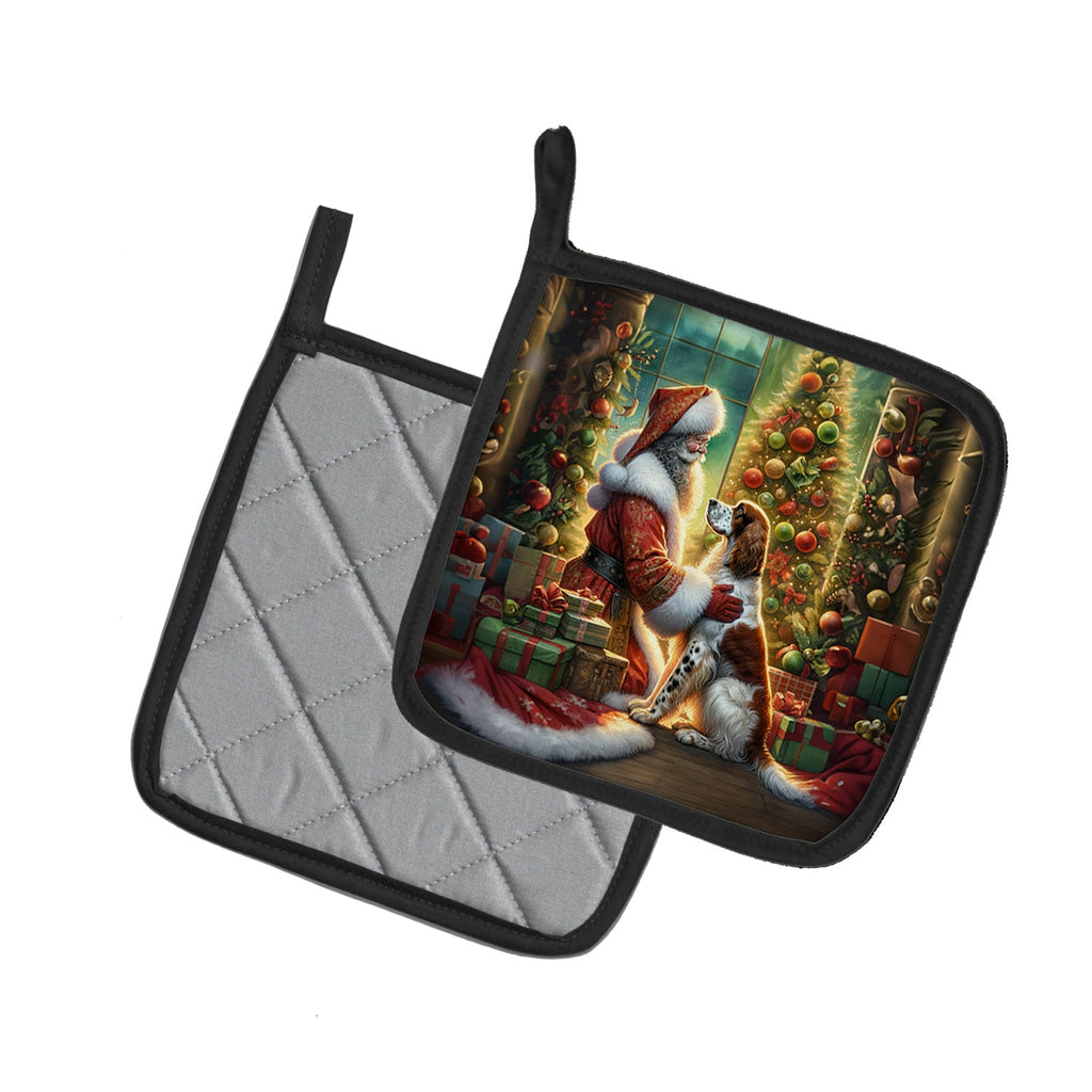 English Setter and Santa Claus Pot Holder Set of 2 Heat Resistant Quilted Hot Pads 7.5 x 7.5 Inch, Insulated Kitchen Trivets for Cooking & Baking