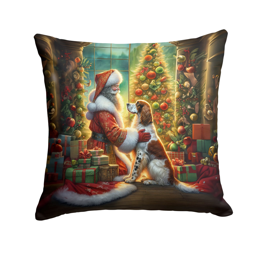 English Setter and Santa Claus Decorative Throw Pillow 14x14 Indoor Outdoor Accent Cushion, Fabric Cover with Insert for Sofa, Bed, Porch & Living Room