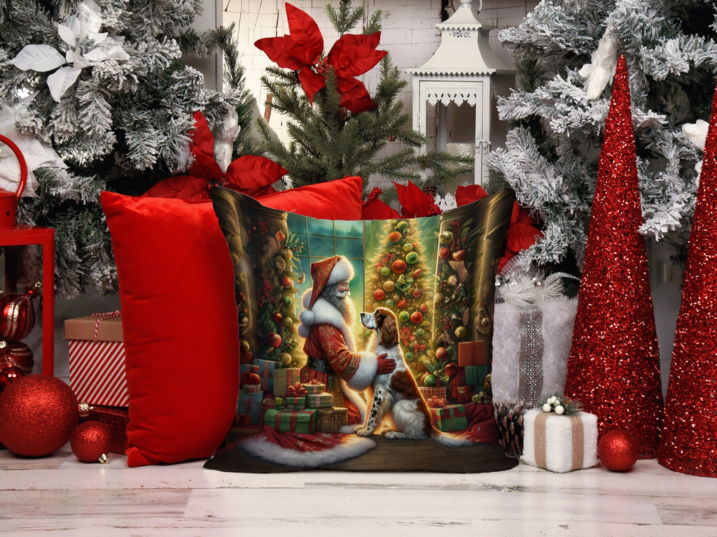 English Setter and Santa Claus Decorative Throw Pillow 14x14 Indoor Outdoor Accent Cushion, Fabric Cover with Insert for Sofa, Bed, Porch & Living Room