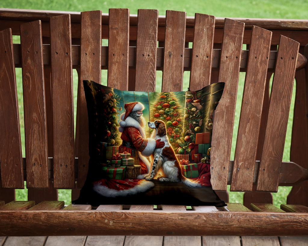 English Setter and Santa Claus Decorative Throw Pillow 14x14 Indoor Outdoor Accent Cushion, Fabric Cover with Insert for Sofa, Bed, Porch & Living Room