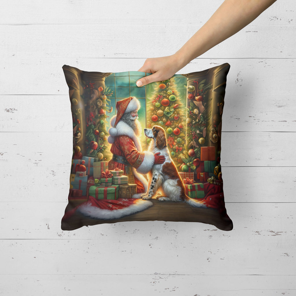 English Setter and Santa Claus Decorative Throw Pillow 18x18 Indoor Outdoor Accent Cushion, Fabric Cover with Insert for Sofa, Bed, Porch & Living Room