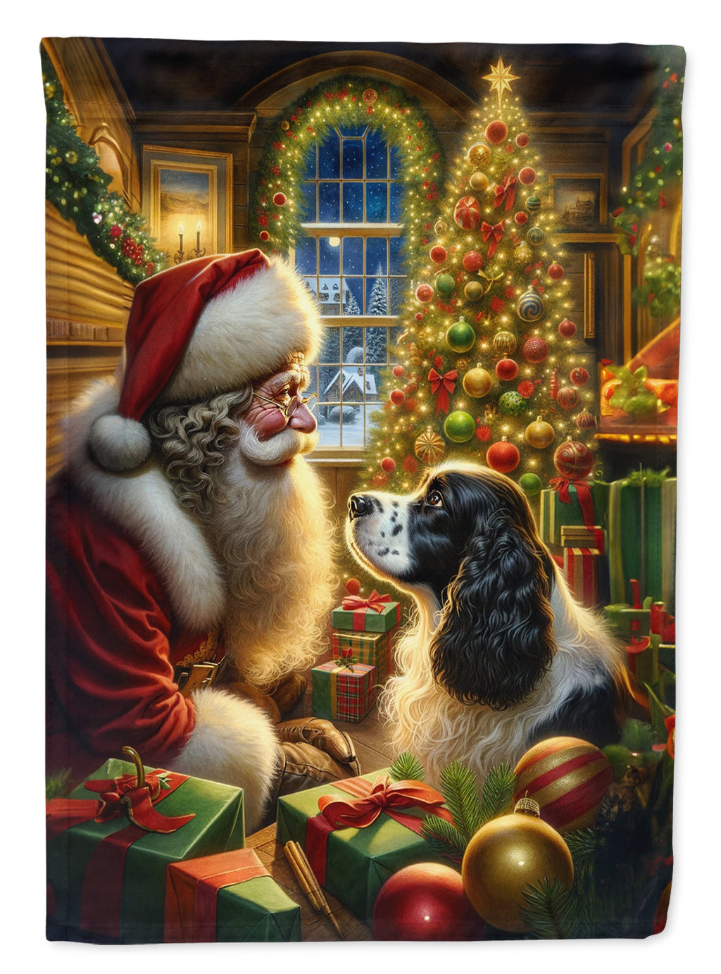English Springer Spaniel and Santa Claus House Flag 28x40 Porch Sleeve Pole Decorative Outside Yard Banner Artwork Wall Hanging, Polyester