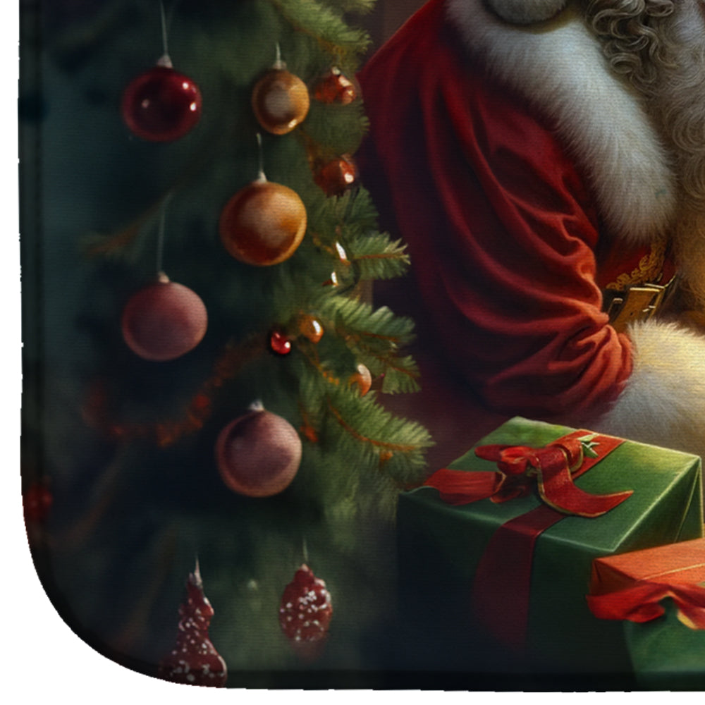 English Springer Spaniel and Santa Claus Dish Drying Mat Absorbent Dish Drying Mat Pad for Kitchen Counter Dish Drainer Mat for Countertop, 14 x 21", Multicolor