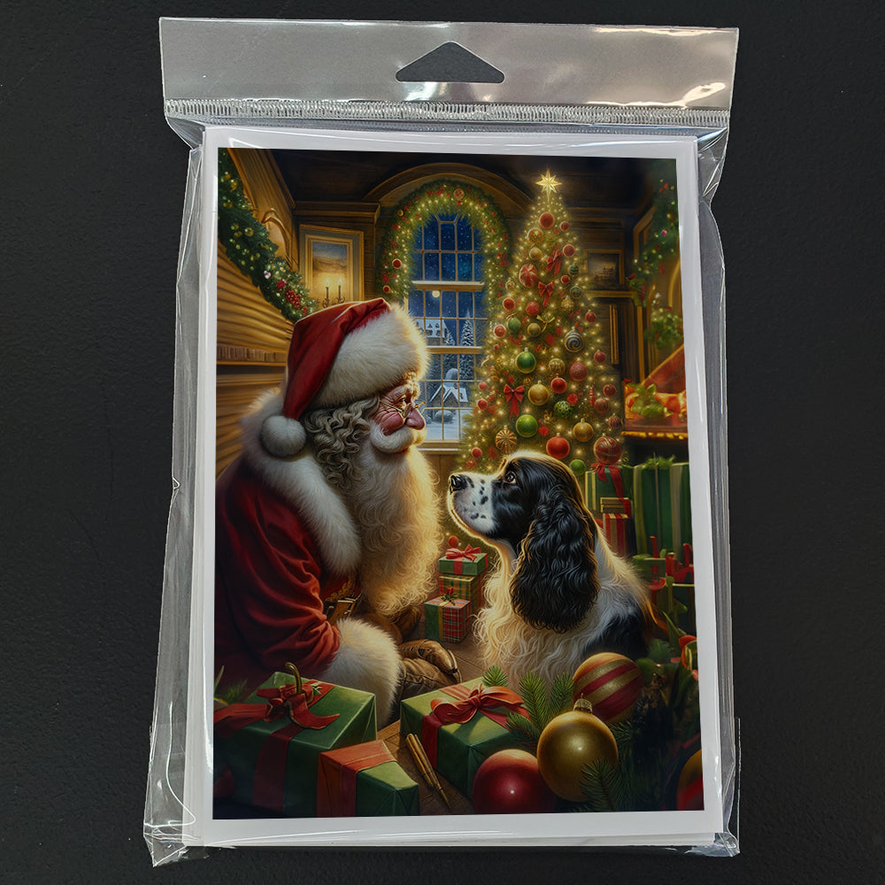 English Springer Spaniel and Santa Claus Greeting Cards Pack of 8 Blank Cards with Envelopes Whimsical A7 Size 5x7