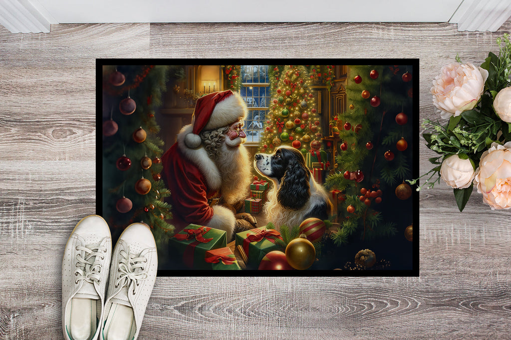 English Springer Spaniel and Santa Claus Doormat Indoor Outdoor 24H X 36W Front Door Mat Rugs for Entryway, Non Slip Washable Low Pile,