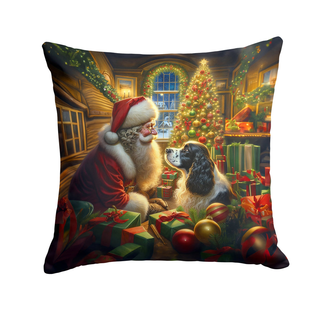 English Springer Spaniel and Santa Claus Decorative Throw Pillow 14x14 Indoor Outdoor Accent Cushion, Fabric Cover with Insert for Sofa, Bed, Porch & Living Room