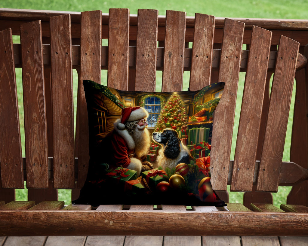 English Springer Spaniel and Santa Claus Decorative Throw Pillow 14x14 Indoor Outdoor Accent Cushion, Fabric Cover with Insert for Sofa, Bed, Porch & Living Room