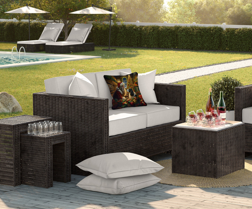 English Springer Spaniel and Santa Claus Decorative Throw Pillow 18x18 Indoor Outdoor Accent Cushion, Fabric Cover with Insert for Sofa, Bed, Porch & Living Room