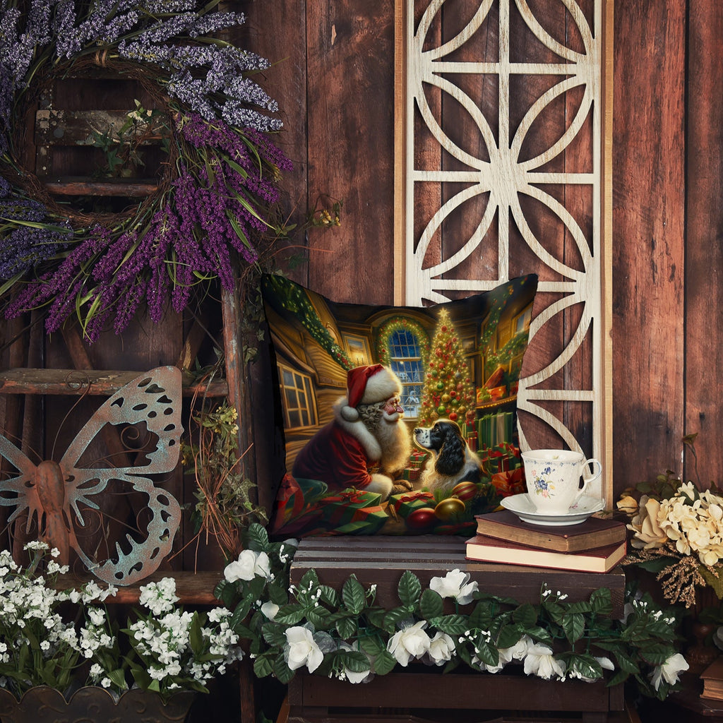 English Springer Spaniel and Santa Claus Decorative Throw Pillow 18x18 Indoor Outdoor Accent Cushion, Fabric Cover with Insert for Sofa, Bed, Porch & Living Room