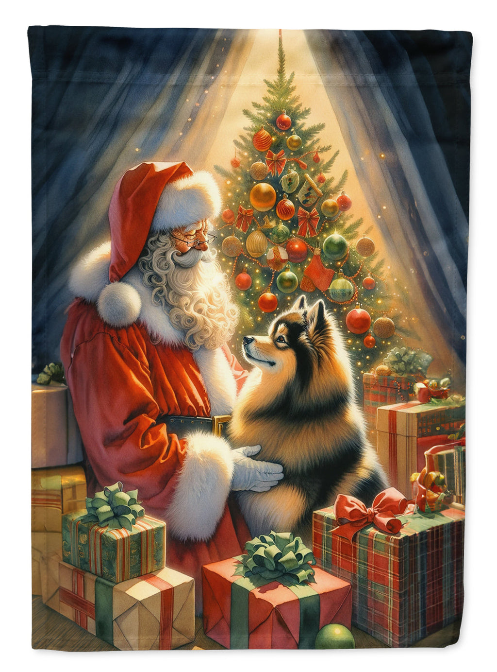Finnish Spitz and Santa Claus House Flag 28x40 Porch Sleeve Pole Decorative Outside Yard Banner Artwork Wall Hanging, Polyester