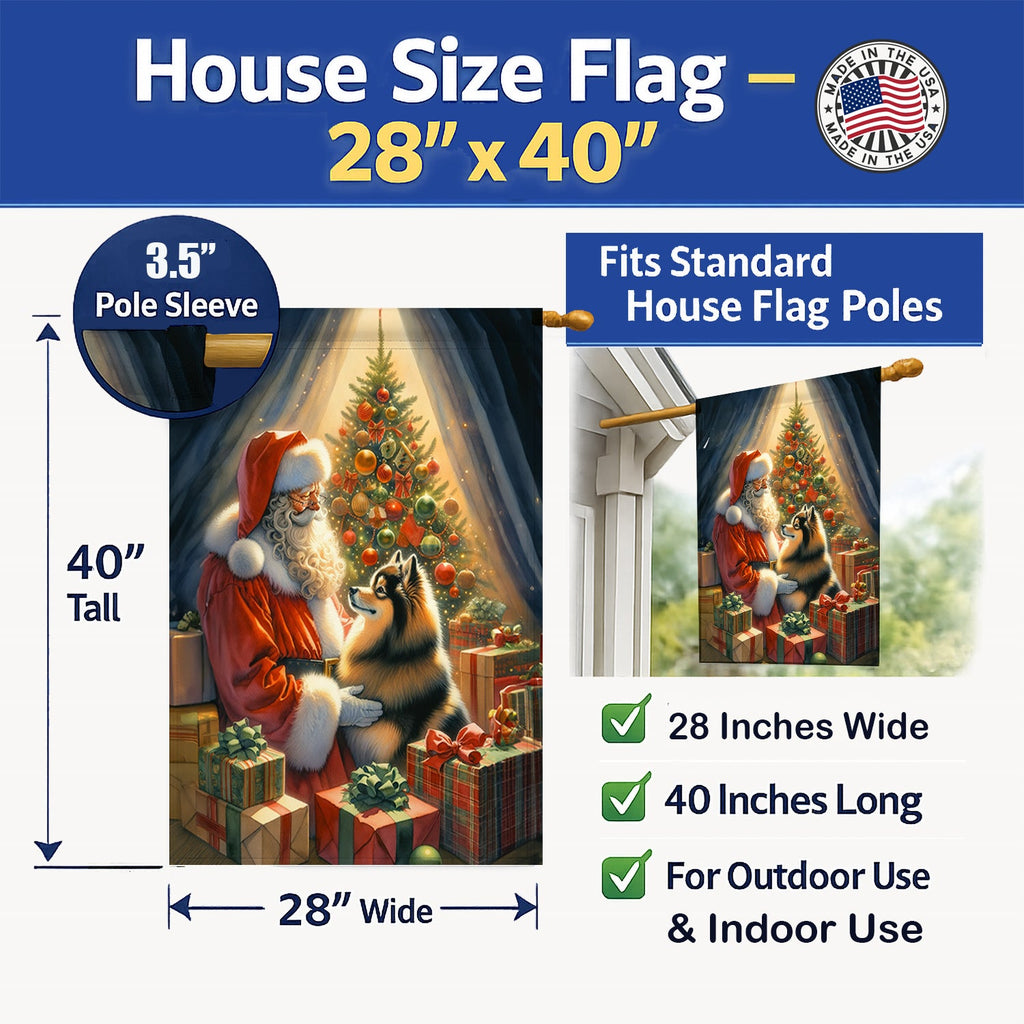 Finnish Spitz and Santa Claus House Flag 28x40 Porch Sleeve Pole Decorative Outside Yard Banner Artwork Wall Hanging, Polyester