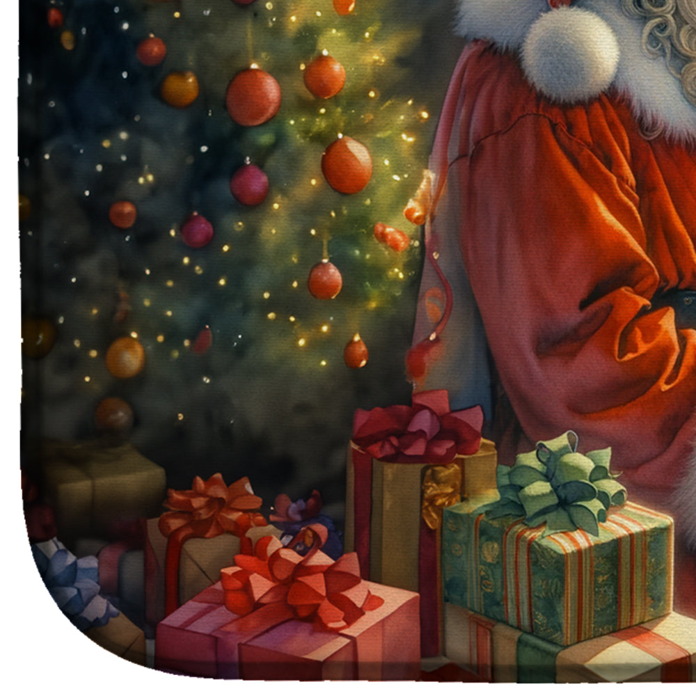 Finnish Spitz and Santa Claus Dish Drying Mat Absorbent Dish Drying Mat Pad for Kitchen Counter Dish Drainer Mat for Countertop, 14 x 21", Multicolor