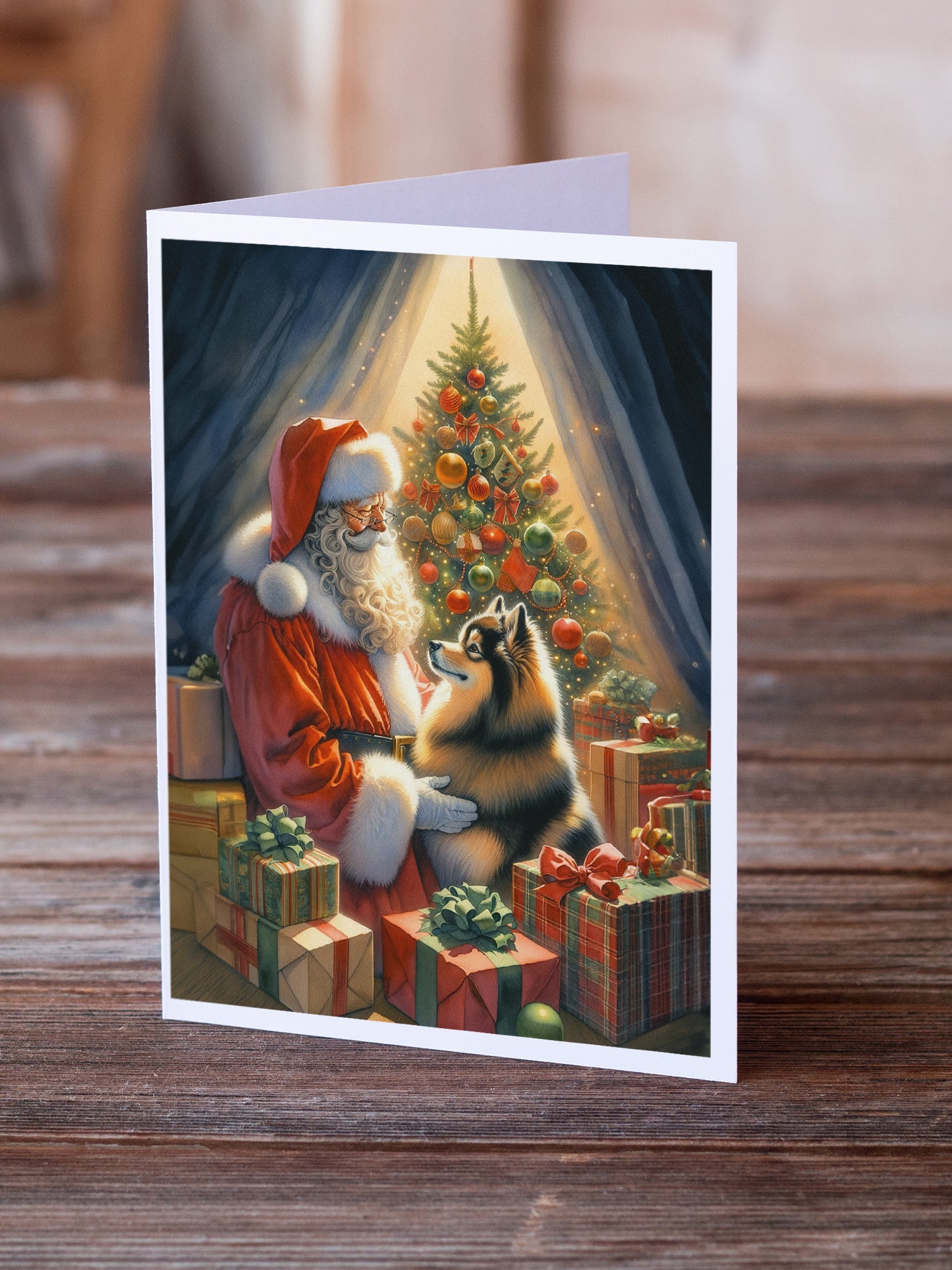 Finnish Spitz and Santa Claus Greeting Cards Pack of 8 Blank Cards with Envelopes Whimsical A7 Size 5x7