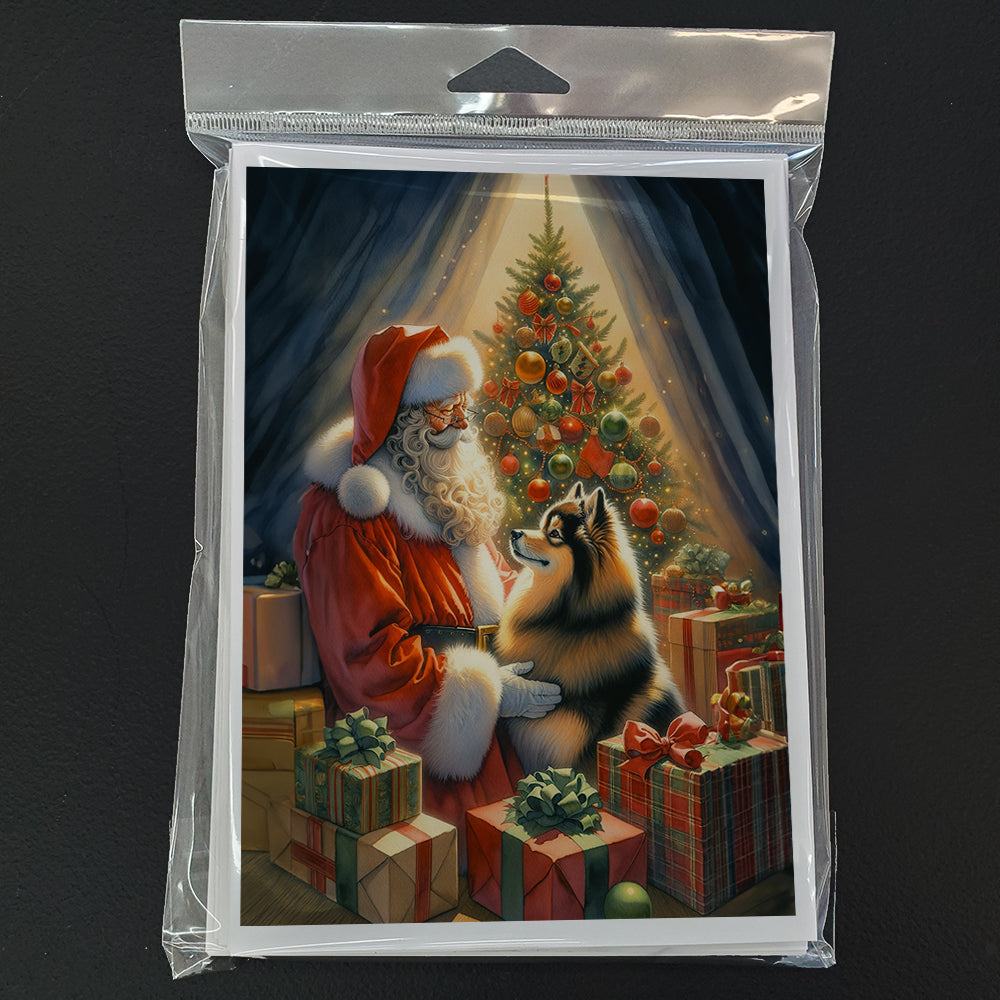 Finnish Spitz and Santa Claus Greeting Cards Pack of 8 Blank Cards with Envelopes Whimsical A7 Size 5x7