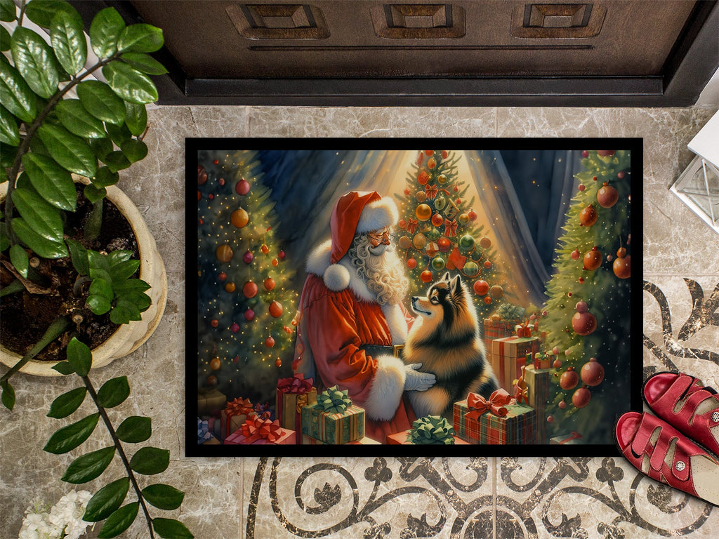 Finnish Spitz and Santa Claus Doormat Indoor Outdoor 24H X 36W Front Door Mat Rugs for Entryway, Non Slip Washable Low Pile,