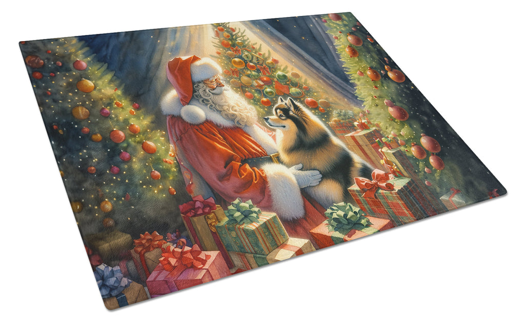 Finnish Spitz and Santa Claus Cutting Board Tempered Glass Kitchen Cutting Surface, Heat Resistant Chopping, Non-Slip Feet, Food Prep & Serving