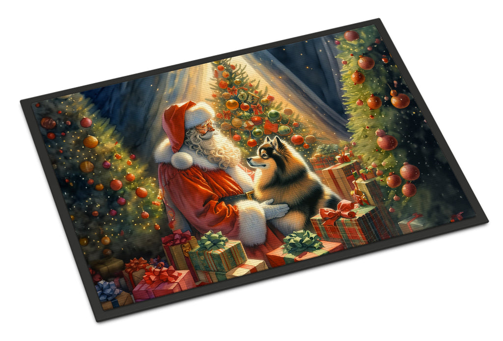 Finnish Spitz and Santa Claus Doormat Indoor Outdoor 18H X 27W Front Door Mat Rugs for Entryway, Non Slip Washable