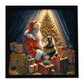 Finnish Spitz and Santa Claus Framed Metal Print Bathroom, Kitchen, Office, Home Decor Wall Art Ready to Hang, Square, 8X8
