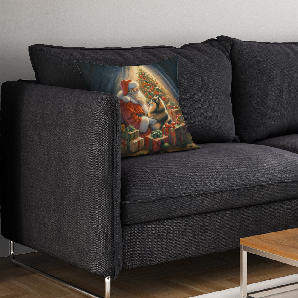 Finnish Spitz and Santa Claus Decorative Throw Pillow 14x14 Indoor Outdoor Accent Cushion, Fabric Cover with Insert for Sofa, Bed, Porch & Living Room