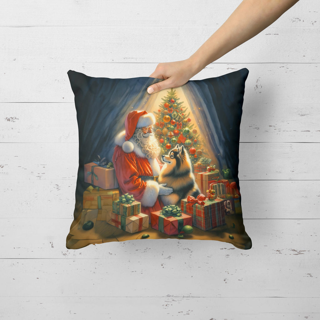 Finnish Spitz and Santa Claus Decorative Throw Pillow 18x18 Indoor Outdoor Accent Cushion, Fabric Cover with Insert for Sofa, Bed, Porch & Living Room
