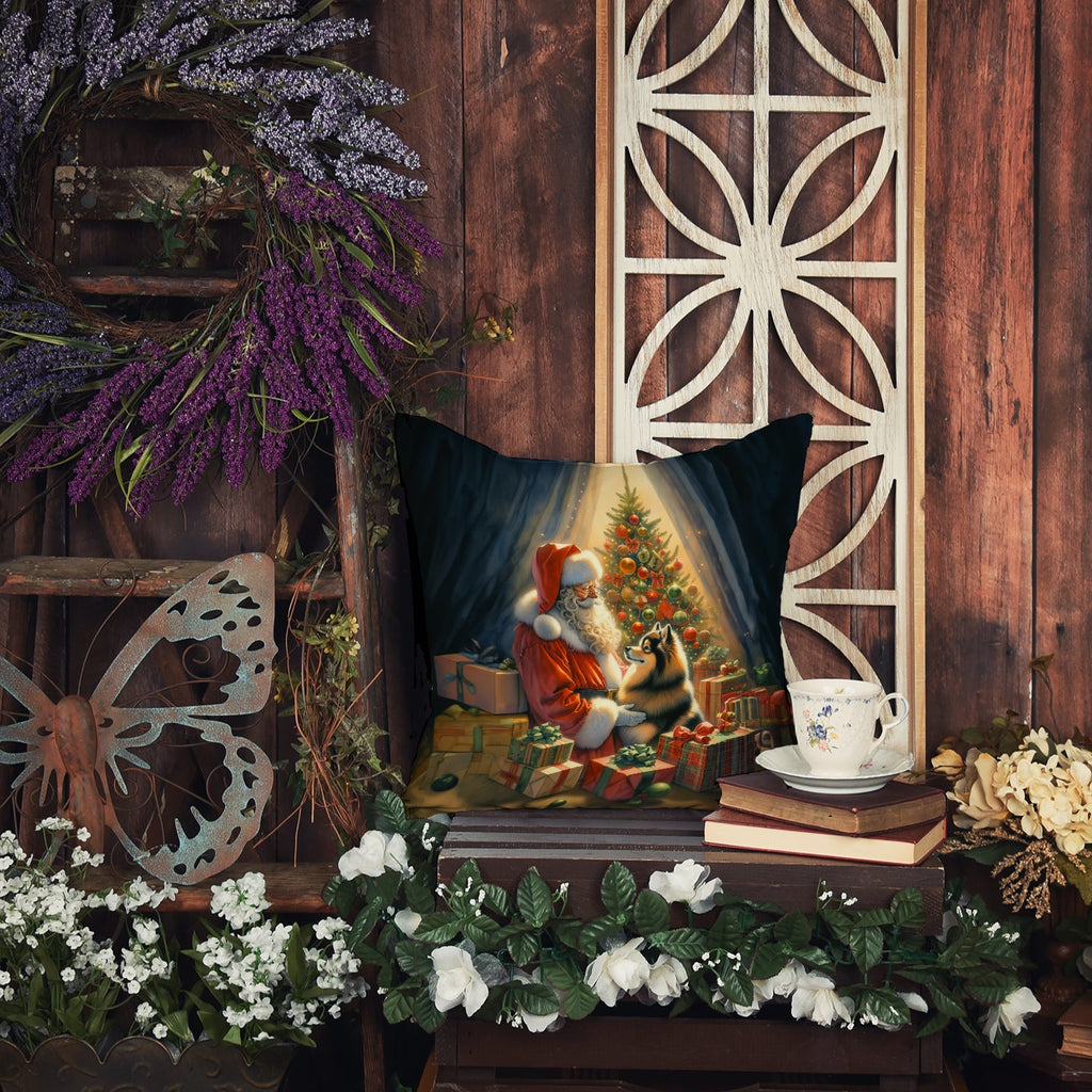 Finnish Spitz and Santa Claus Decorative Throw Pillow 18x18 Indoor Outdoor Accent Cushion, Fabric Cover with Insert for Sofa, Bed, Porch & Living Room
