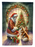 Finnish Spitz and Santa Claus House Flag 28x40 Porch Sleeve Pole Decorative Outside Yard Banner Artwork Wall Hanging, Polyester