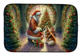 Finnish Spitz and Santa Claus Dish Drying Mat Absorbent Dish Drying Mat Pad for Kitchen Counter Dish Drainer Mat for Countertop, 14 x 21", Multicolor