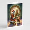 Finnish Spitz and Santa Claus Greeting Cards Pack of 8 Blank Cards with Envelopes Whimsical A7 Size 5x7