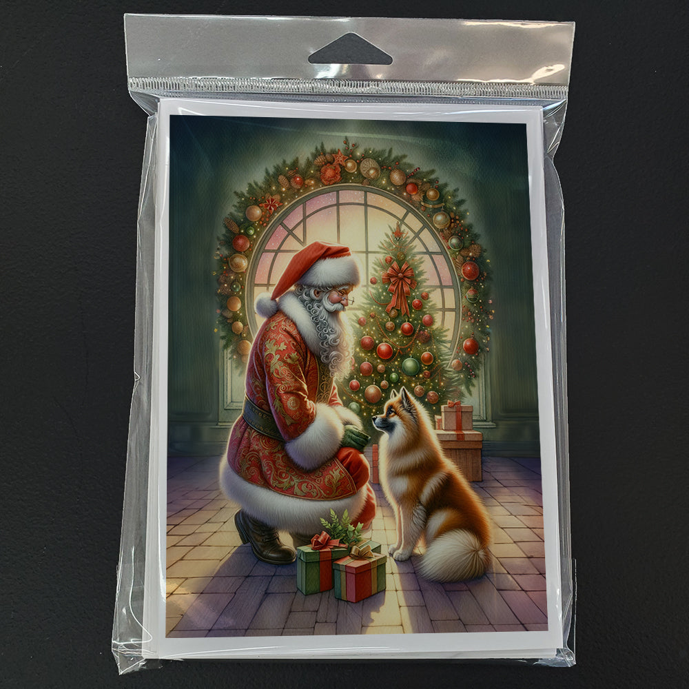 Finnish Spitz and Santa Claus Greeting Cards Pack of 8 Blank Cards with Envelopes Whimsical A7 Size 5x7