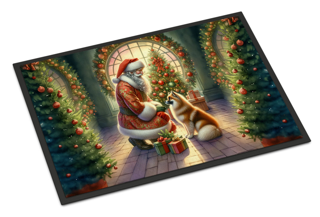 Finnish Spitz and Santa Claus Doormat Indoor Outdoor 18H X 27W Front Door Mat Rugs for Entryway, Non Slip Washable