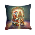 Finnish Spitz and Santa Claus Decorative Throw Pillow 14x14 Indoor Outdoor Accent Cushion, Fabric Cover with Insert for Sofa, Bed, Porch & Living Room