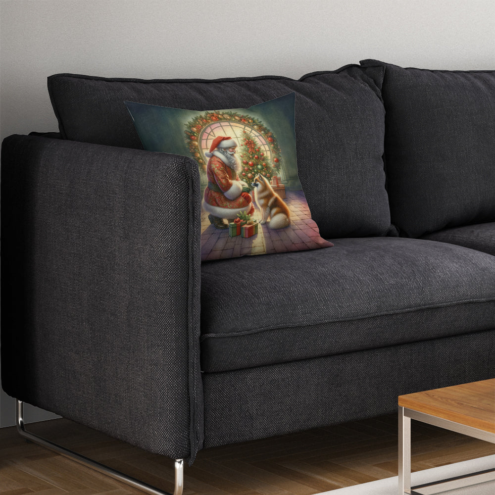 Finnish Spitz and Santa Claus Decorative Throw Pillow 14x14 Indoor Outdoor Accent Cushion, Fabric Cover with Insert for Sofa, Bed, Porch & Living Room