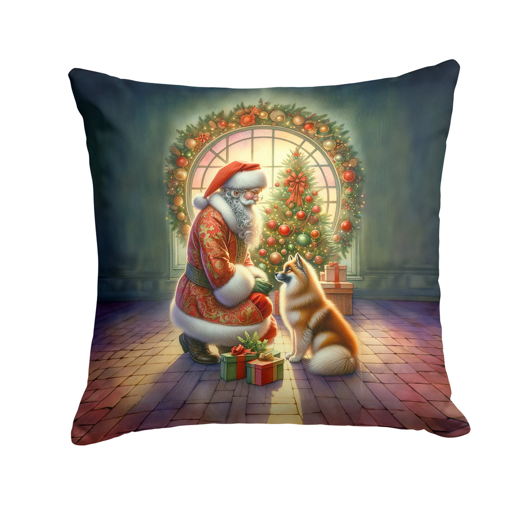 Finnish Spitz and Santa Claus Decorative Throw Pillow 18x18 Indoor Outdoor Accent Cushion, Fabric Cover with Insert for Sofa, Bed, Porch & Living Room