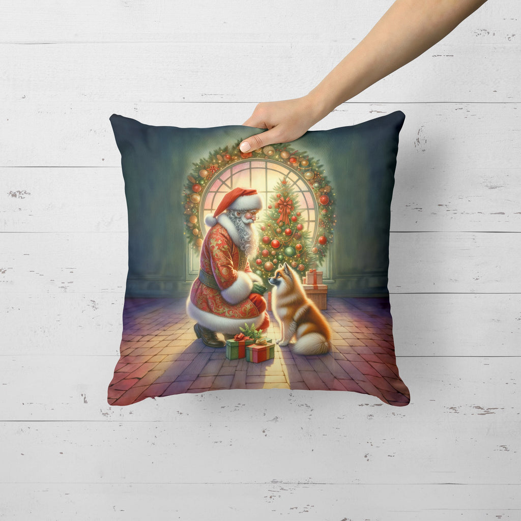 Finnish Spitz and Santa Claus Decorative Throw Pillow 18x18 Indoor Outdoor Accent Cushion, Fabric Cover with Insert for Sofa, Bed, Porch & Living Room