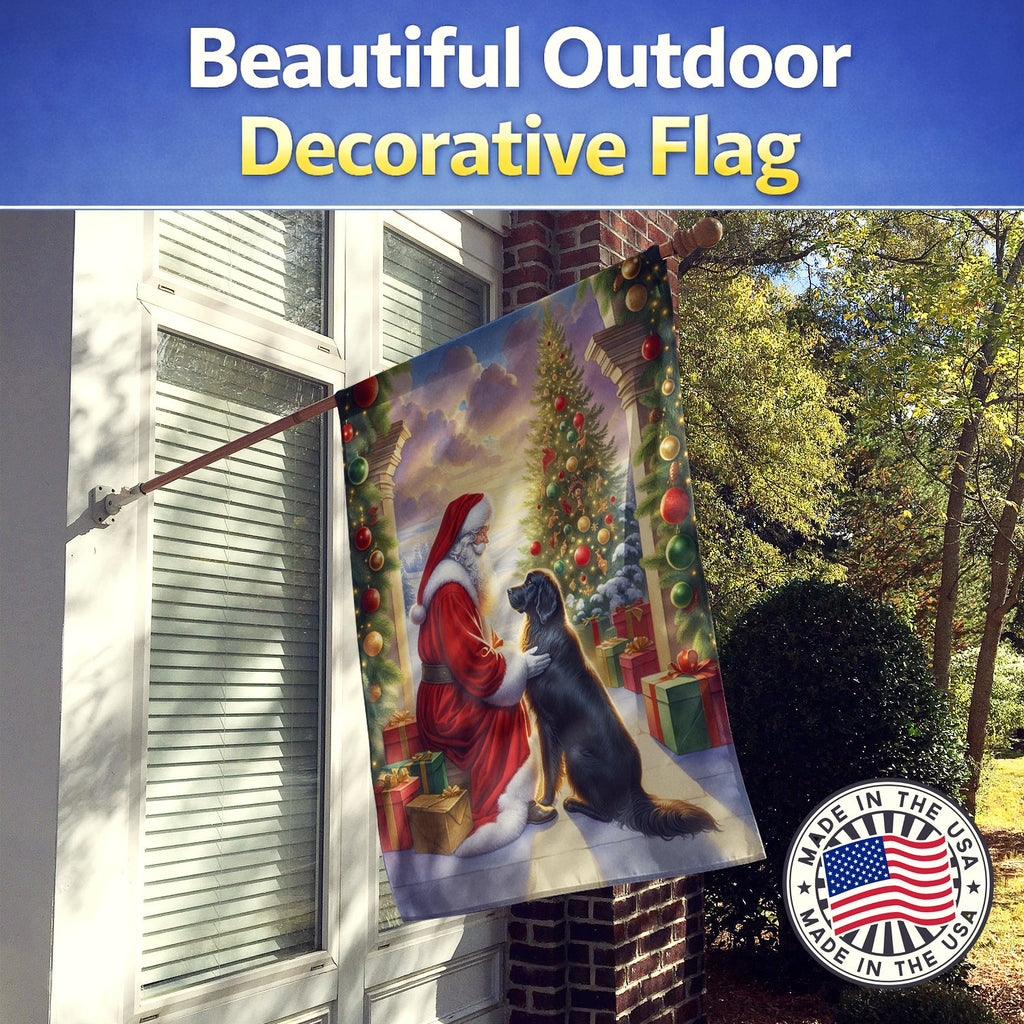 Flat-Coated Retriever and Santa Claus House Flag 28x40 Porch Sleeve Pole Decorative Outside Yard Banner Artwork Wall Hanging, Polyester