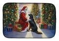 Flat-Coated Retriever and Santa Claus Dish Drying Mat Absorbent Dish Drying Mat Pad for Kitchen Counter Dish Drainer Mat for Countertop, 14 x 21", Multicolor