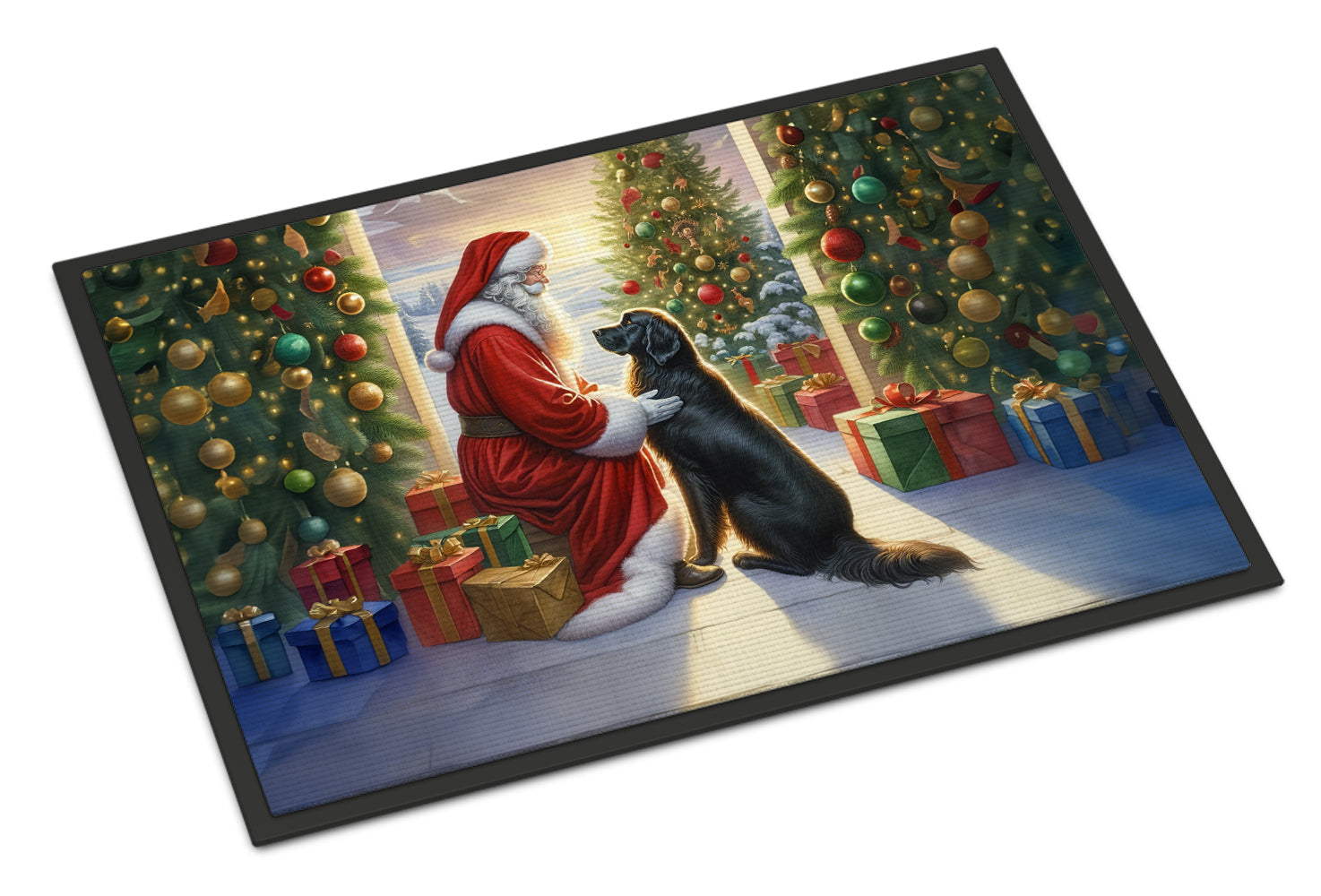 Flat-Coated Retriever and Santa Claus Doormat Indoor Outdoor 24H X 36W Front Door Mat Rugs for Entryway, Non Slip Washable Low Pile,