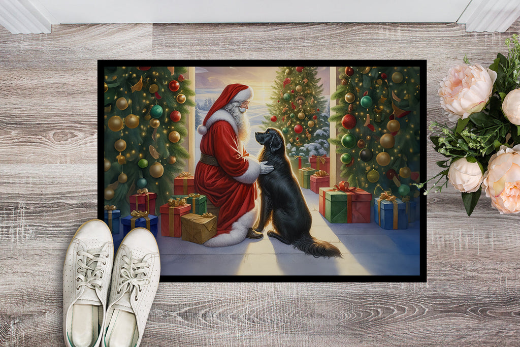Flat-Coated Retriever and Santa Claus Doormat Indoor Outdoor 18H X 27W Front Door Mat Rugs for Entryway, Non Slip Washable