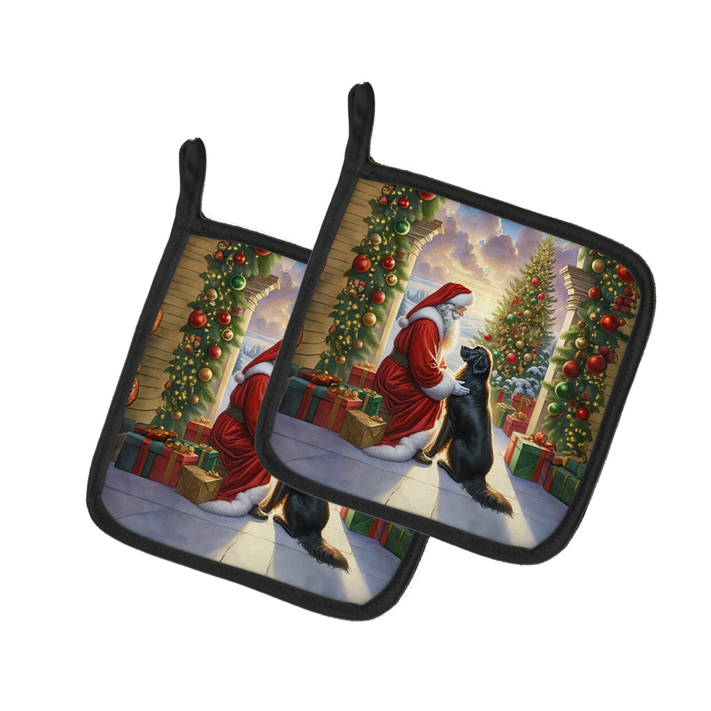 Flat-Coated Retriever and Santa Claus Pot Holder Set of 2 Heat Resistant Quilted Hot Pads 7.5 x 7.5 Inch, Insulated Kitchen Trivets for Cooking & Baking