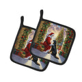 Flat-Coated Retriever and Santa Claus Pot Holder Set of 2 Heat Resistant Quilted Hot Pads 7.5 x 7.5 Inch, Insulated Kitchen Trivets for Cooking & Baking
