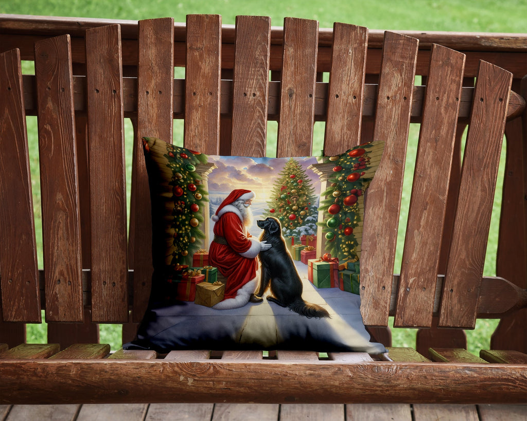 Flat-Coated Retriever and Santa Claus Decorative Throw Pillow 14x14 Indoor Outdoor Accent Cushion, Fabric Cover with Insert for Sofa, Bed, Porch & Living Room