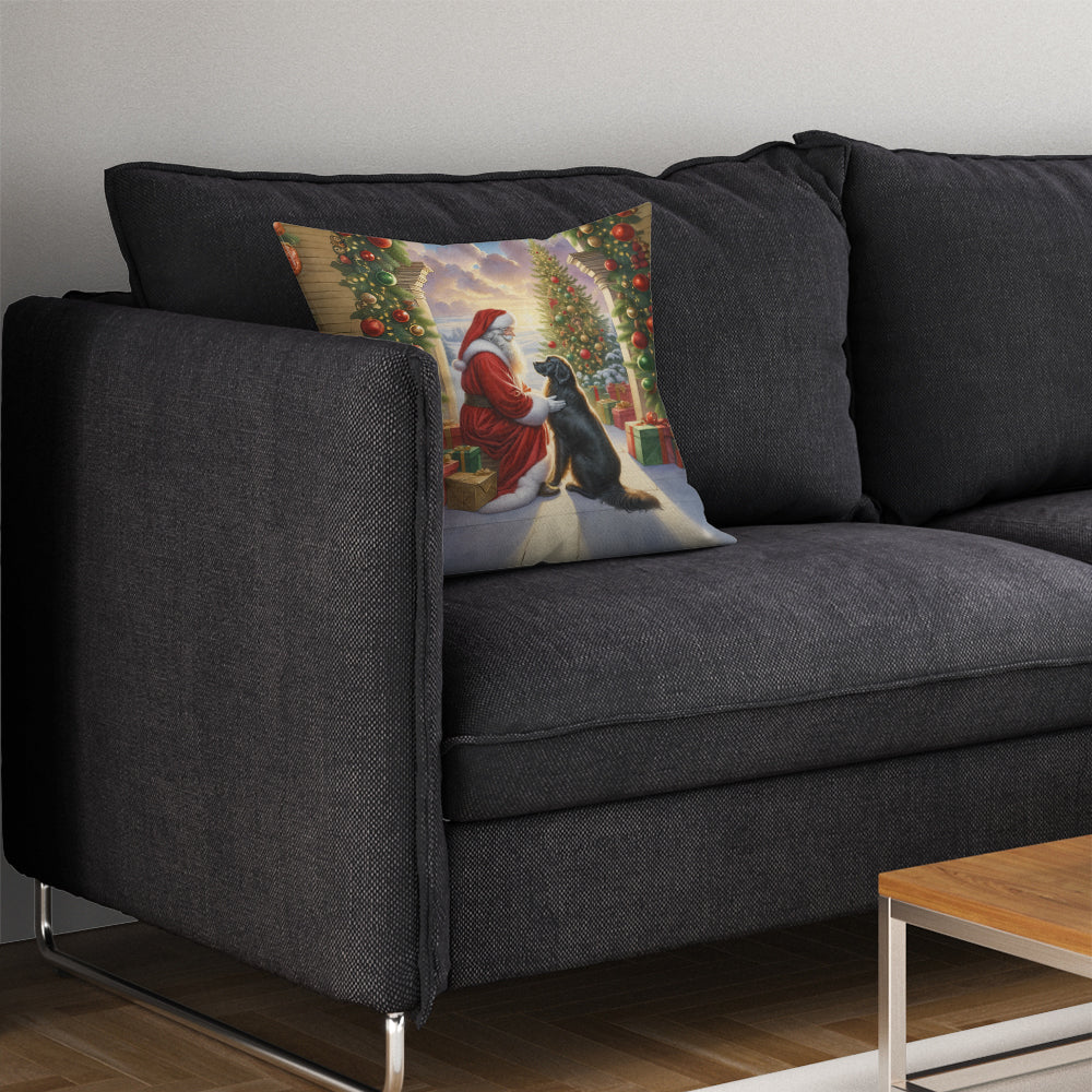 Flat-Coated Retriever and Santa Claus Decorative Throw Pillow 14x14 Indoor Outdoor Accent Cushion, Fabric Cover with Insert for Sofa, Bed, Porch & Living Room