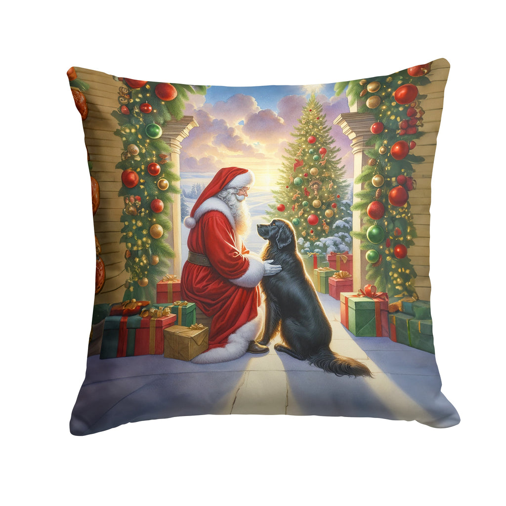 Flat-Coated Retriever and Santa Claus Decorative Throw Pillow 18x18 Indoor Outdoor Accent Cushion, Fabric Cover with Insert for Sofa, Bed, Porch & Living Room