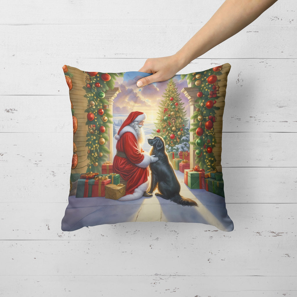 Flat-Coated Retriever and Santa Claus Decorative Throw Pillow 18x18 Indoor Outdoor Accent Cushion, Fabric Cover with Insert for Sofa, Bed, Porch & Living Room