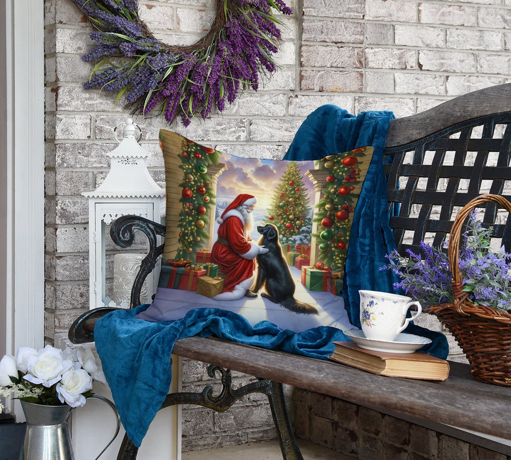 Flat-Coated Retriever and Santa Claus Decorative Throw Pillow 18x18 Indoor Outdoor Accent Cushion, Fabric Cover with Insert for Sofa, Bed, Porch & Living Room