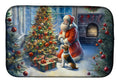 Fox Terrier and Santa Claus Dish Drying Mat Absorbent Dish Drying Mat Pad for Kitchen Counter Dish Drainer Mat for Countertop, 14 x 21", Multicolor