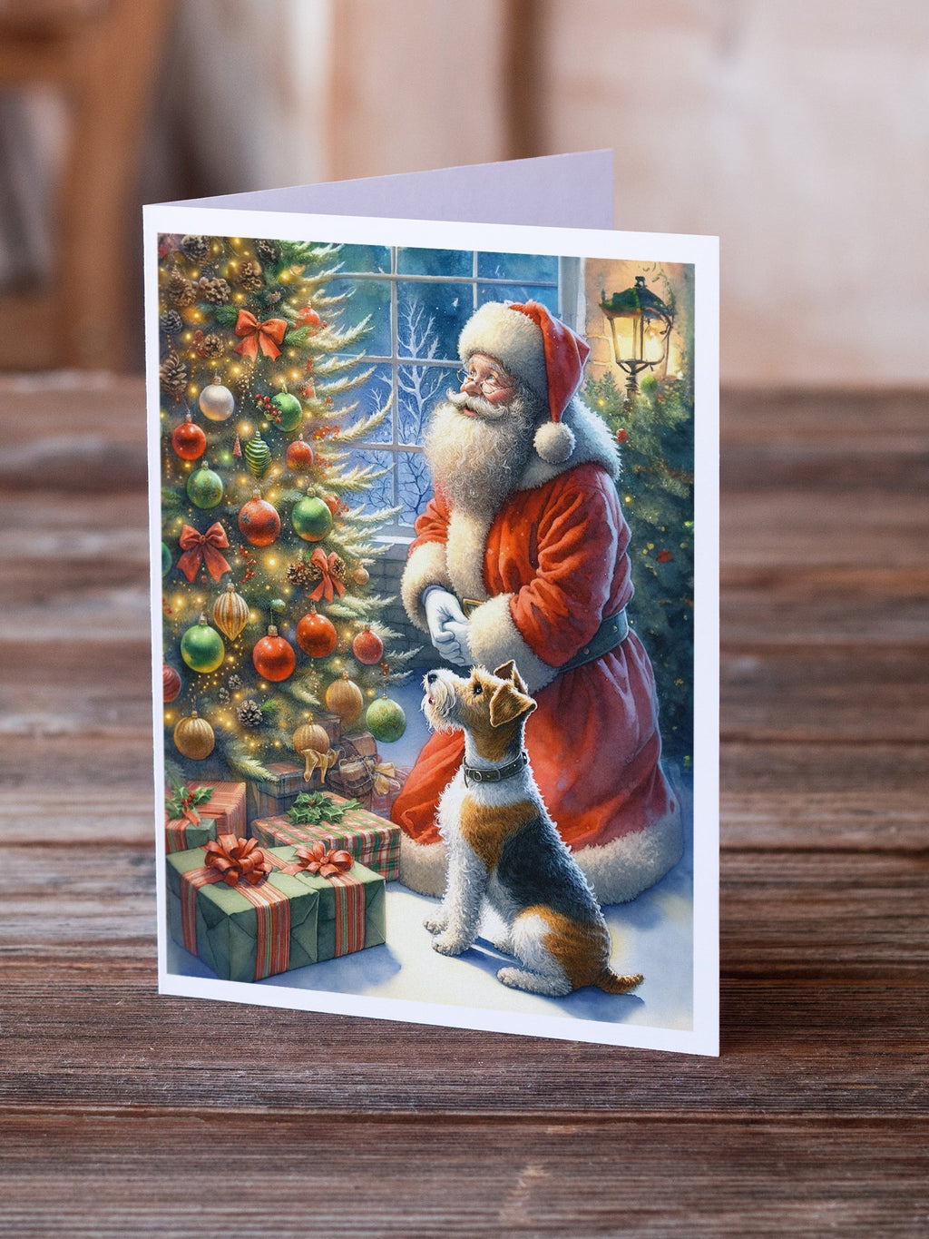 Fox Terrier and Santa Claus Greeting Cards Pack of 8 Blank Cards with Envelopes Whimsical A7 Size 5x7