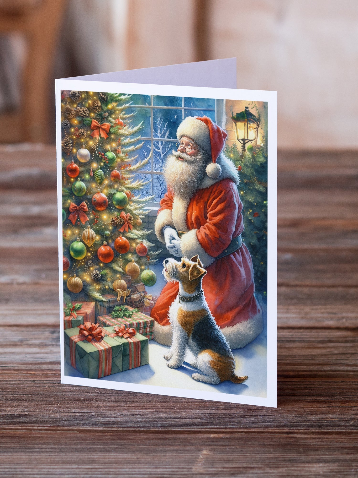 Fox Terrier and Santa Claus Greeting Cards Pack of 8 Blank Cards with Envelopes Whimsical A7 Size 5x7