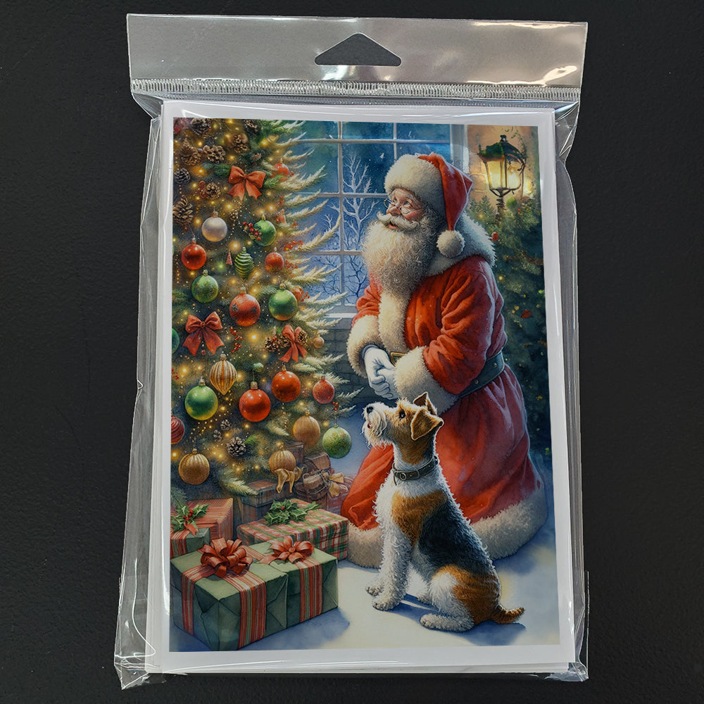Fox Terrier and Santa Claus Greeting Cards Pack of 8 Blank Cards with Envelopes Whimsical A7 Size 5x7