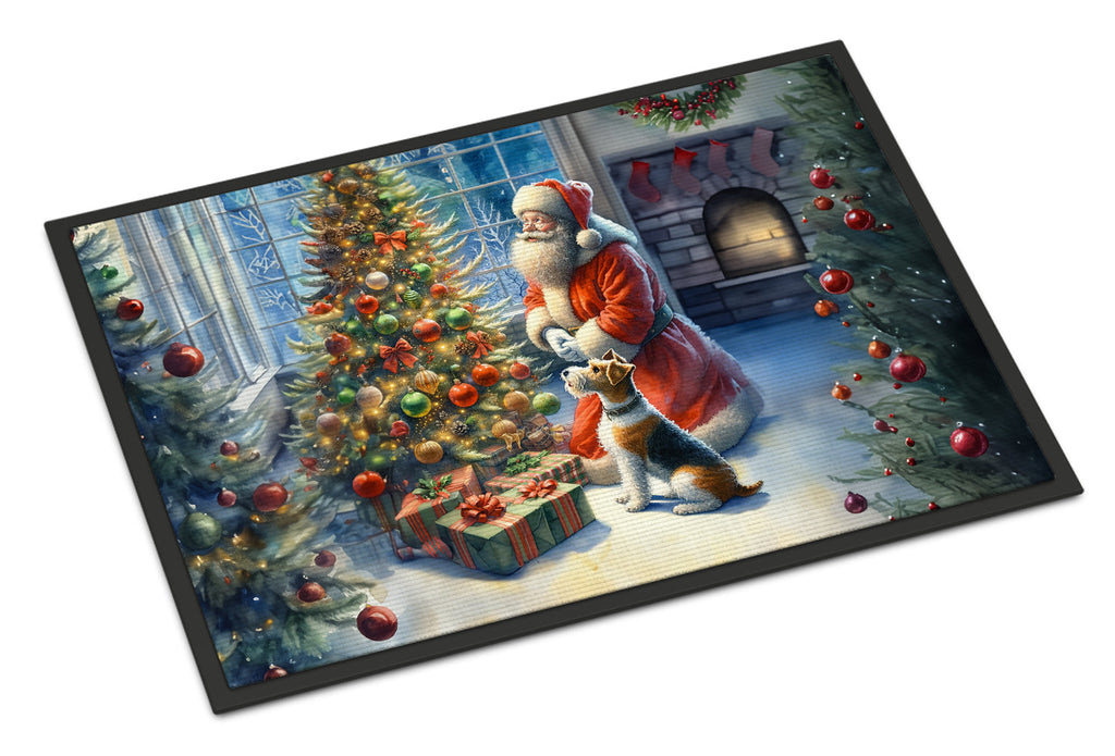Fox Terrier and Santa Claus Doormat Indoor Outdoor 24H X 36W Front Door Mat Rugs for Entryway, Non Slip Washable Low Pile,